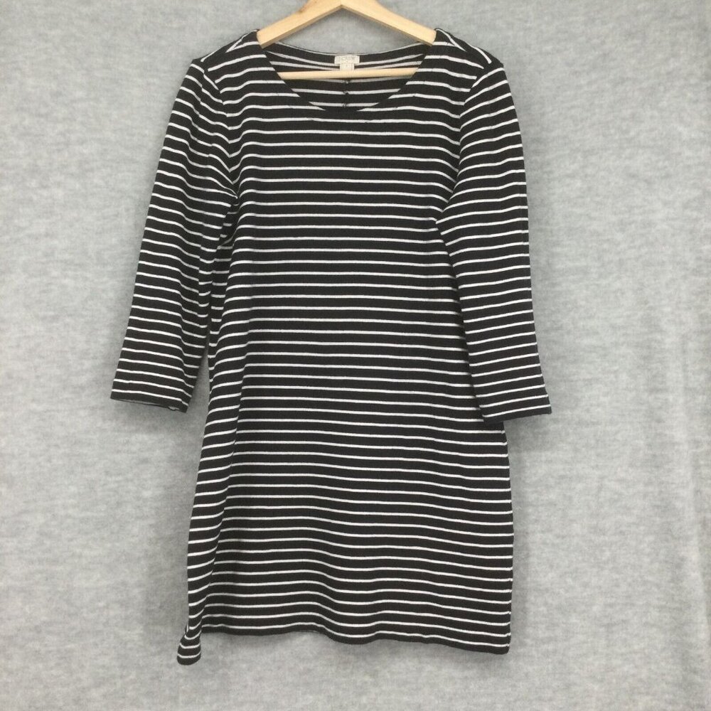 J Crew Sweater Dress Small Black White Stripe Knit Cotton Stretch Short
